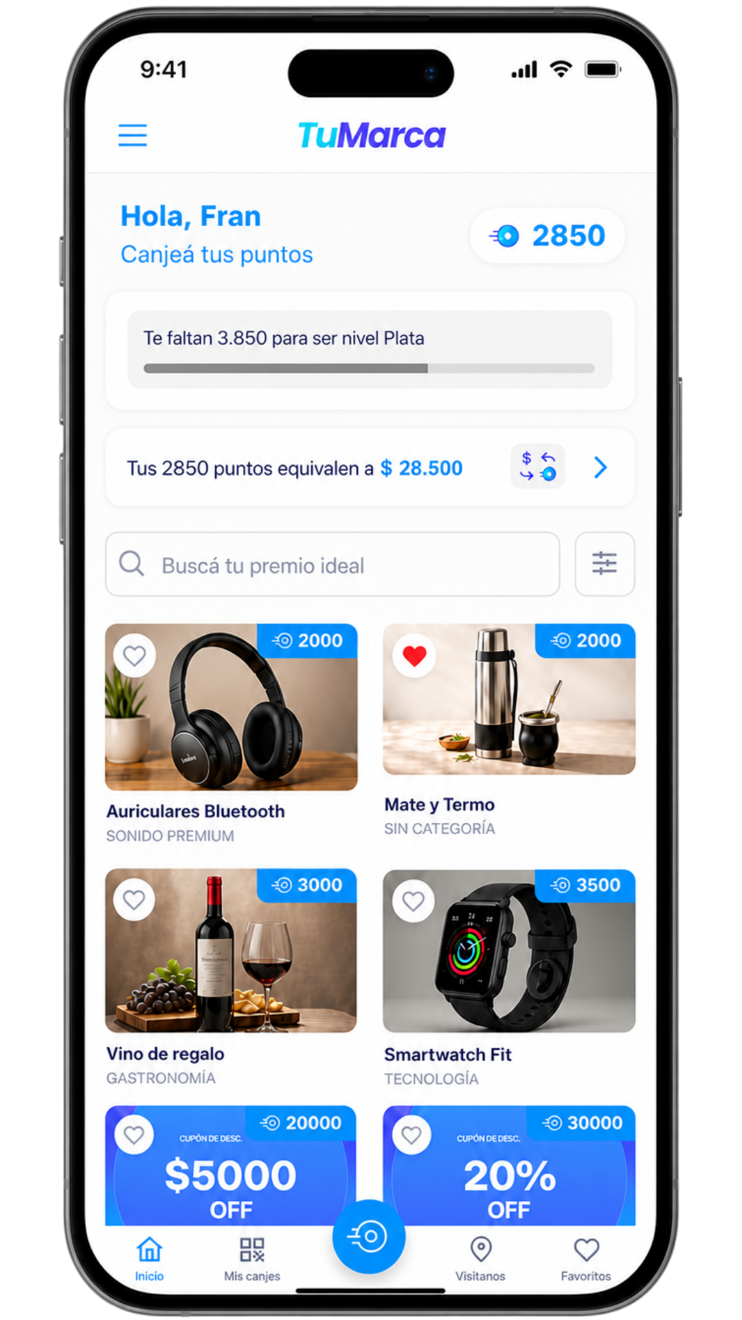 La app del cliente: sus puntos y el catálogo de premios
