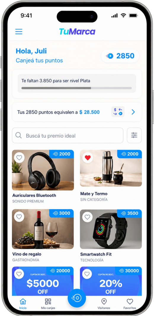 La app del cliente: sus puntos y el catálogo de premios