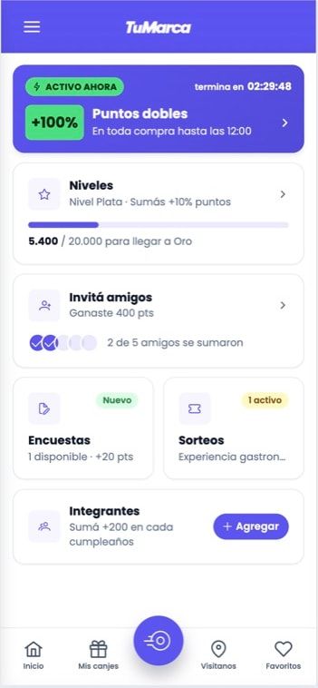 La app del cliente: niveles, referidos, encuestas y sorteos